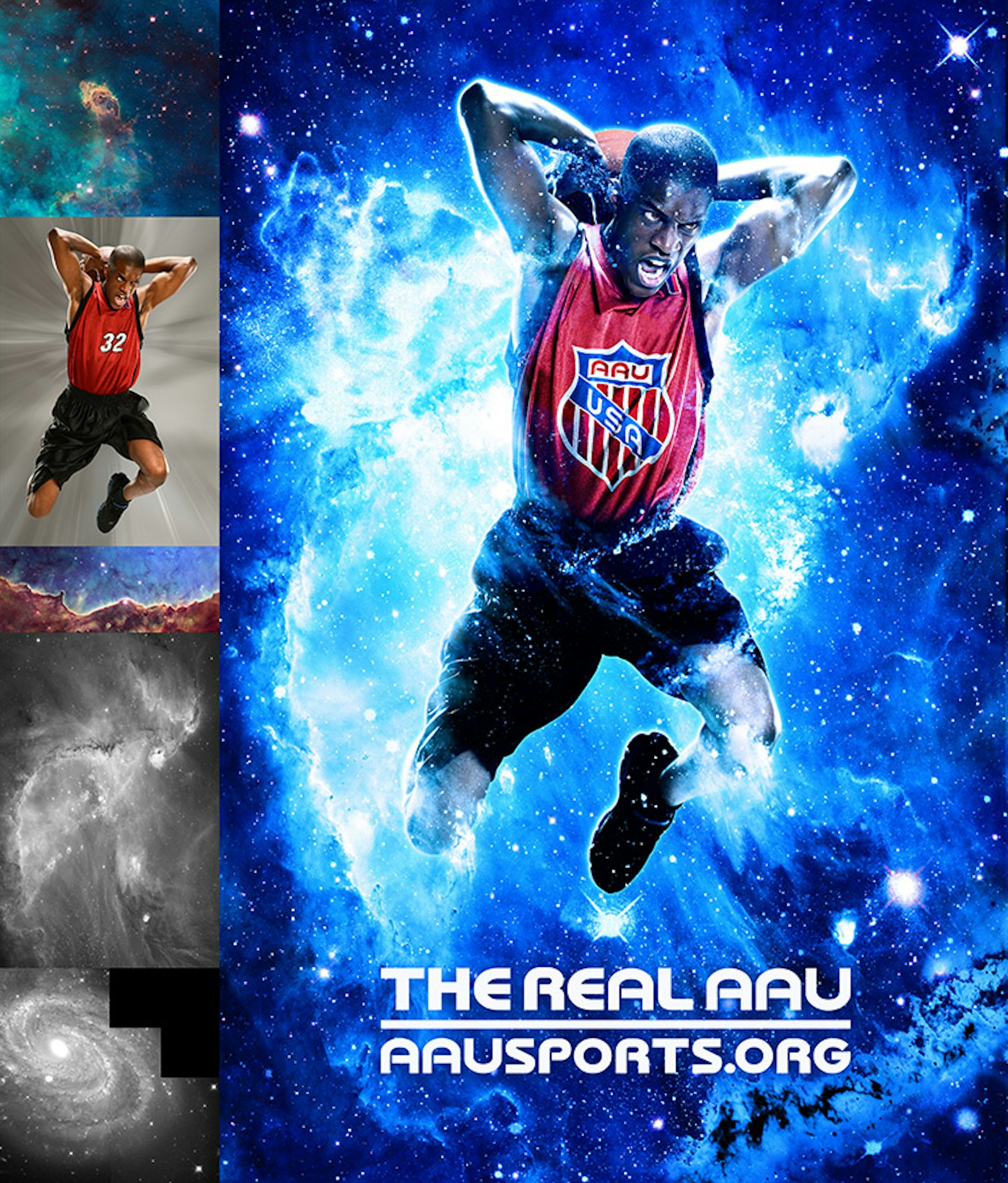 Stock photo assets used to create the AAU Basketball poster