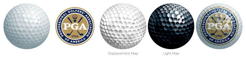 Progression of digitally imprinting PGA logo on a golf ball